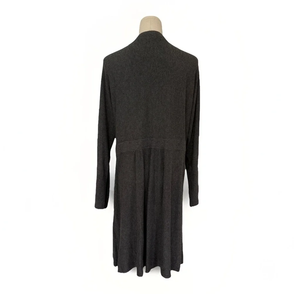 Eileen Fisher Charcoal‎ Gray Waterfall Open Front Cardigan Womens L Drape Knit